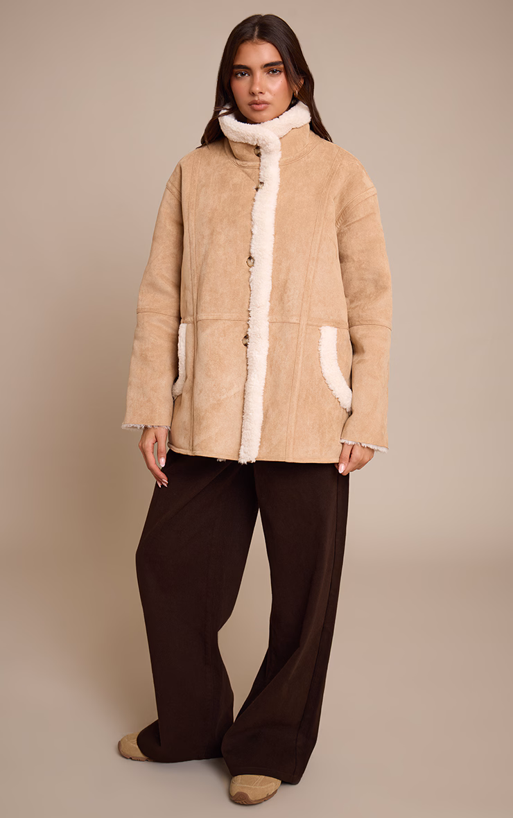 Beige Borg Lining Oversized Aviator