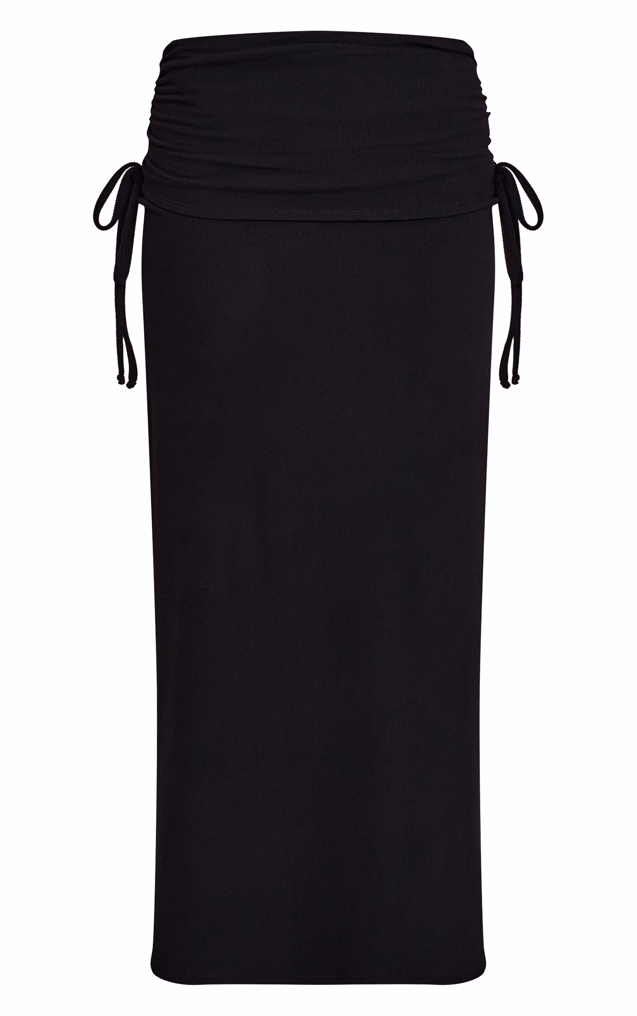 Black Brushed Rib Ruched Detail Maxi Skirt