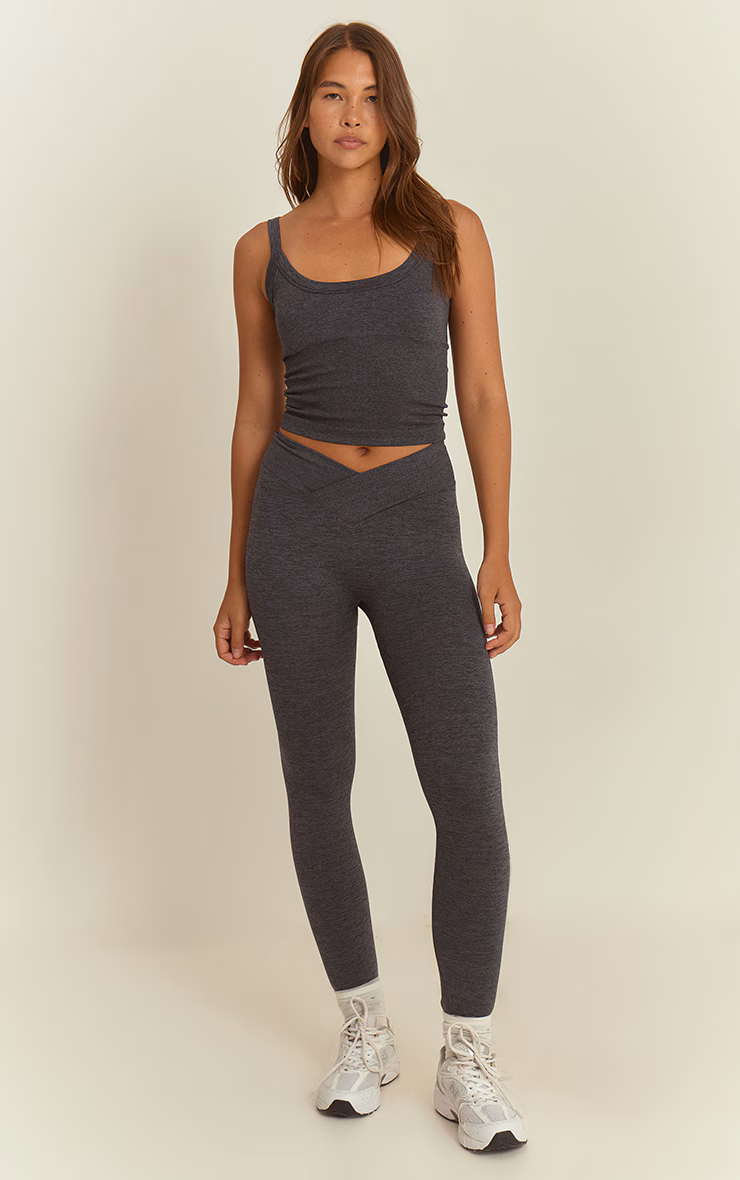 Charcoal Seamless Marl Double Strap Gym Vest