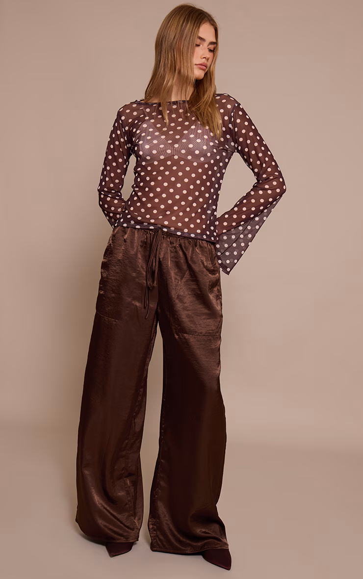 Chocolate Mesh Flared Long Sleeve Top