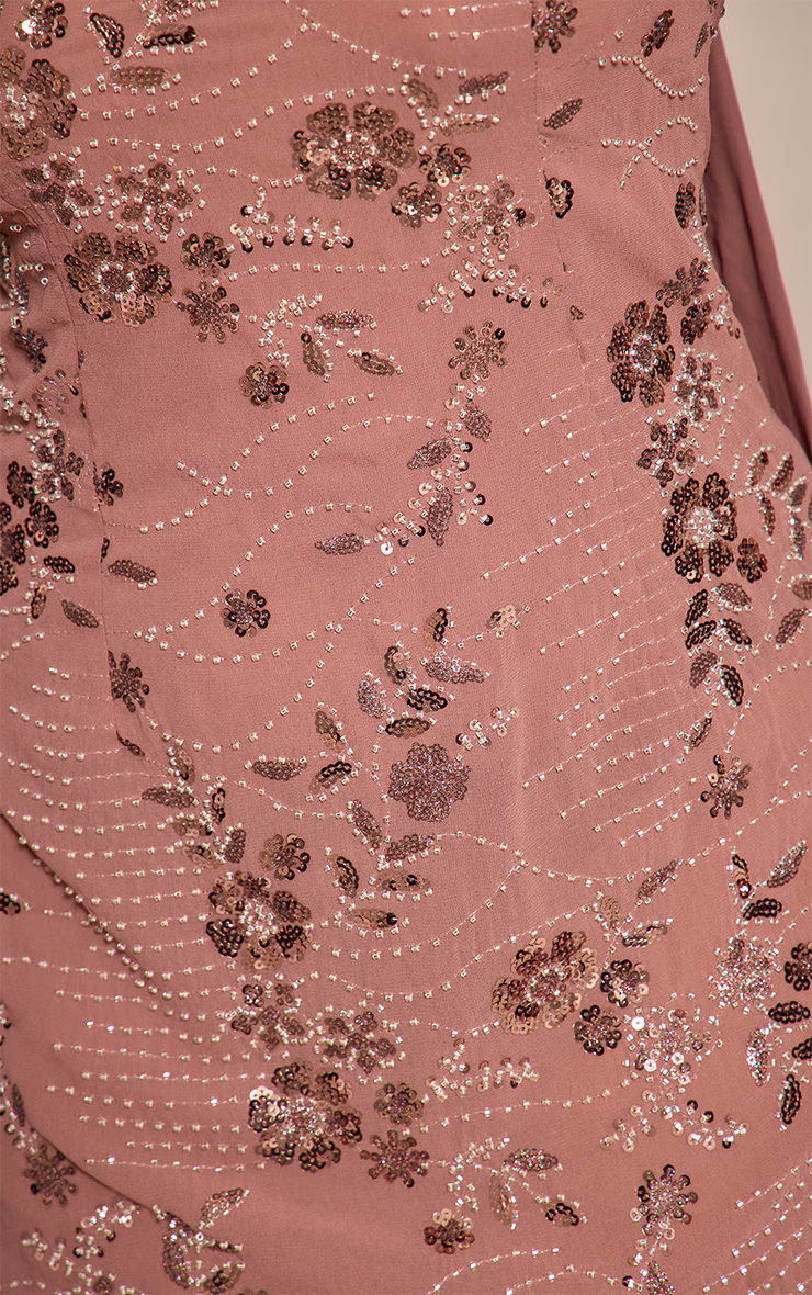 Shape Taupe Sequin Floral Scarf Detail Bandeau Mini Dress