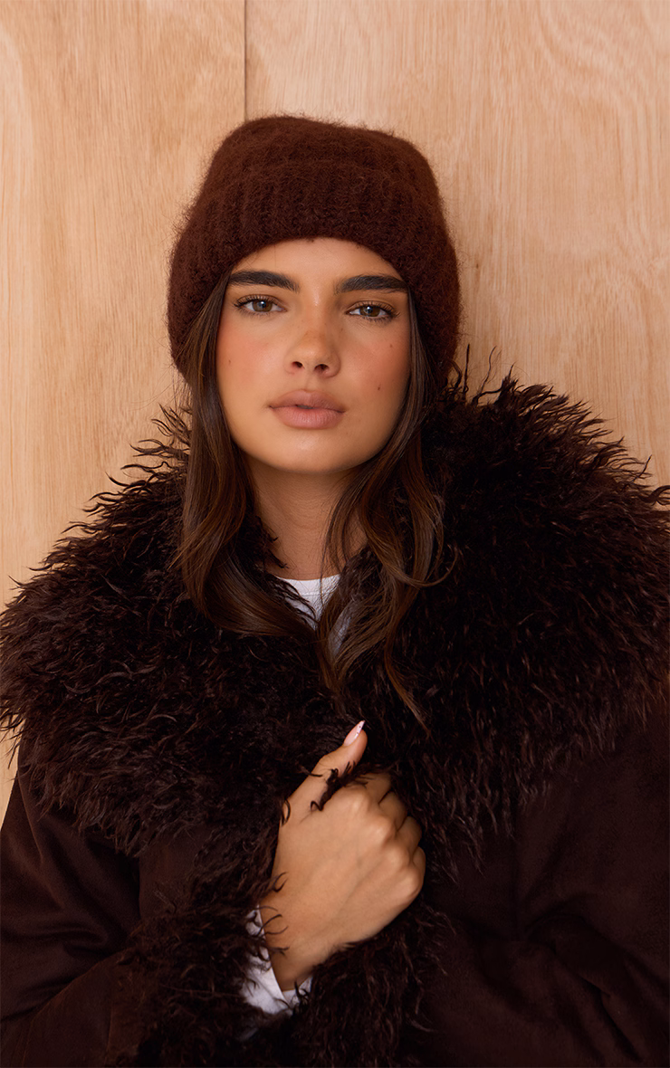 Chocolate Chunky Knit Ribbed Beanie