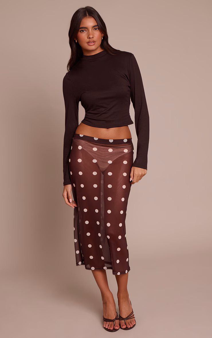 Chocolate Mesh Polka Dot Midi Skirt