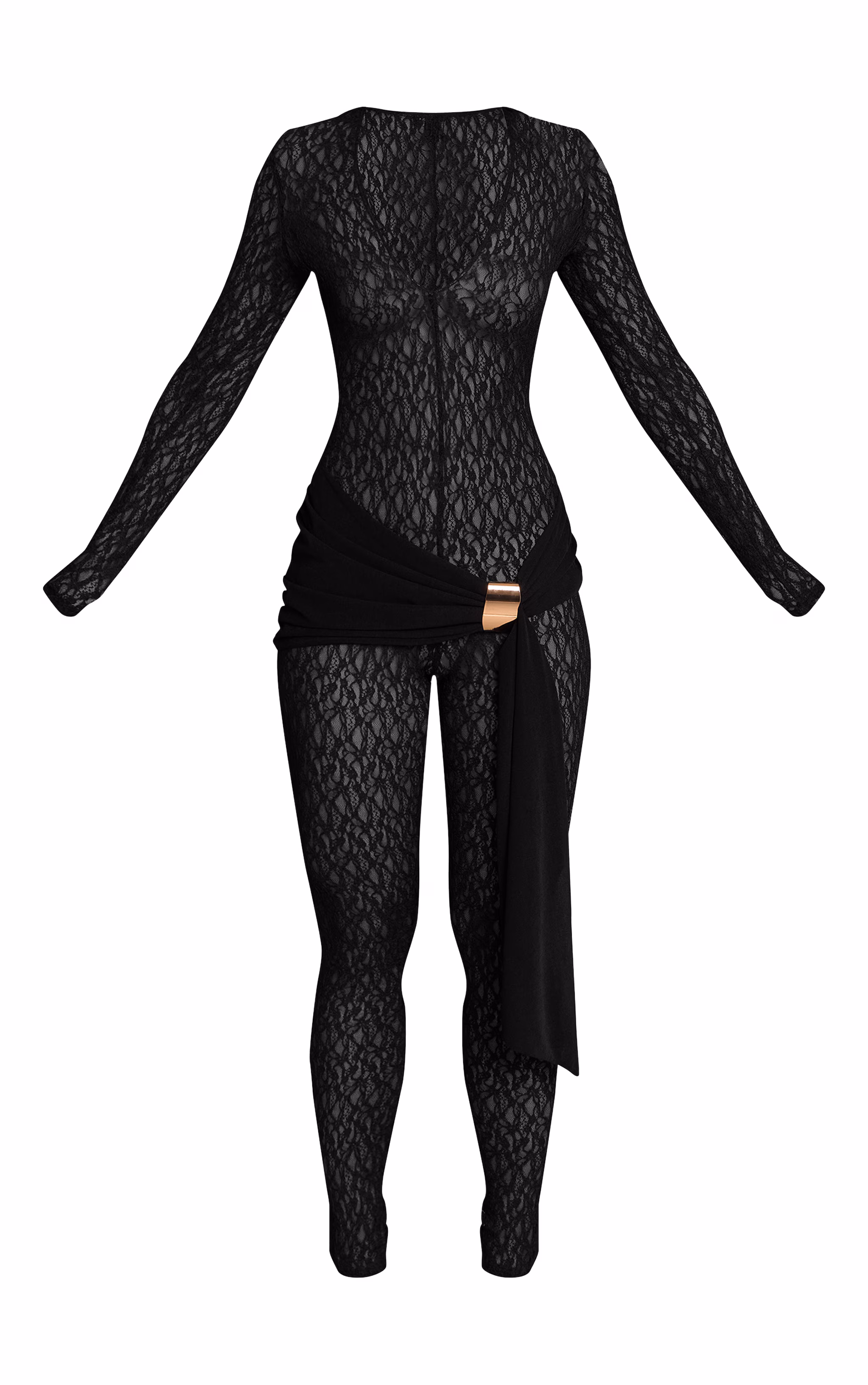 Black Lace Wrap Detail Jumpsuit