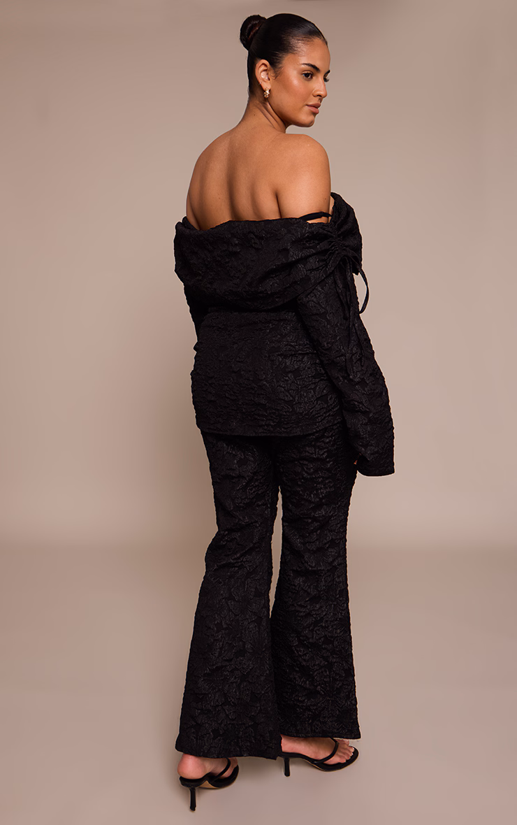 Plus Black Floral Jacquard Fold Over Wide Leg Pants