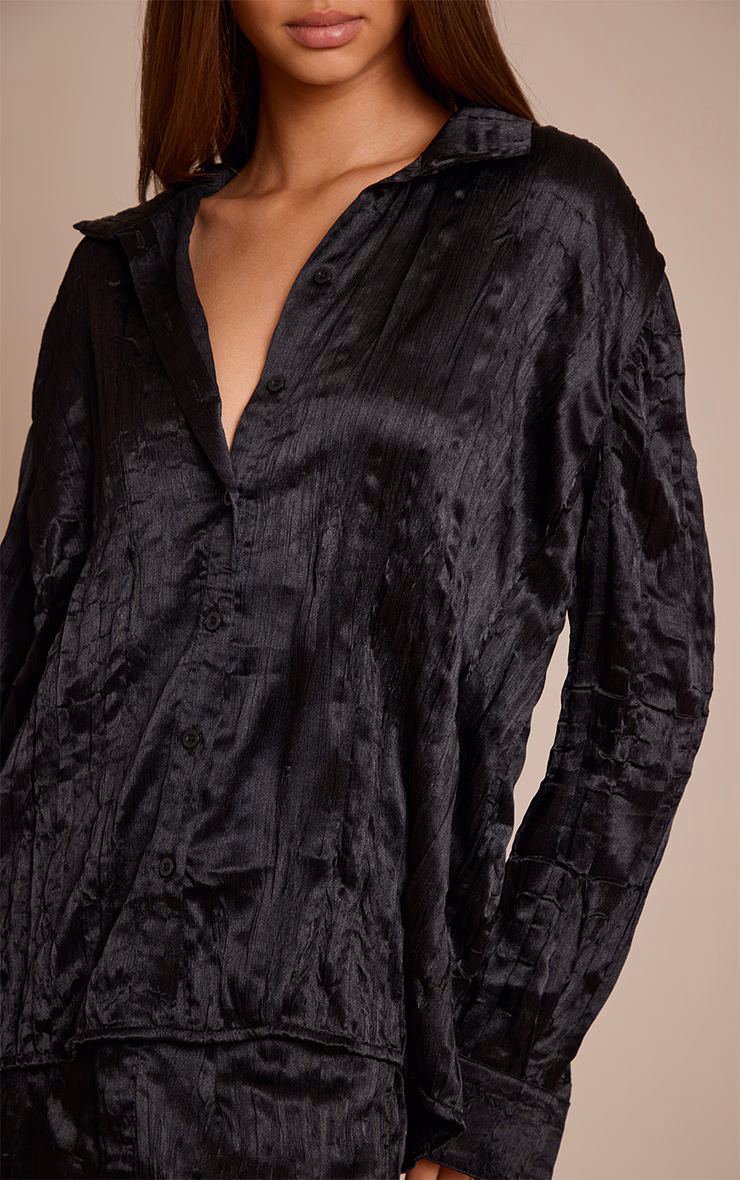 Black Textured Satin Oversized Shirt