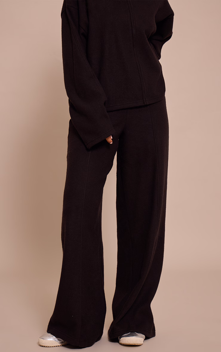 Petite Black Soft Touch Pintuck Wide Leg Sweatpants