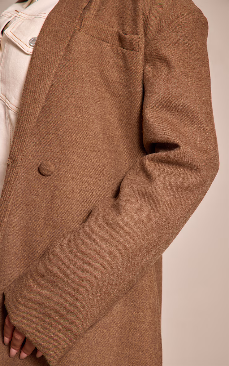 Shape Chocolate Wool Look Cinched Waist Longline Blazer Coat
