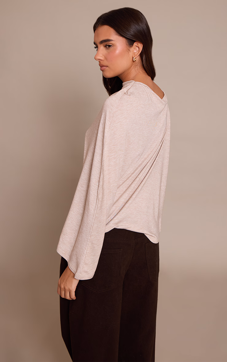 Sand Asymmetric Slouchy Long Sleeve Top