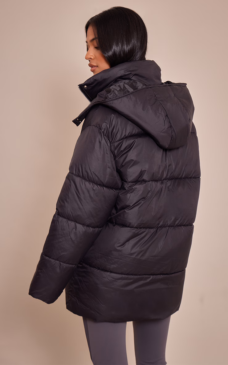 Tall Black Oversized Hooded Puffer Jacket