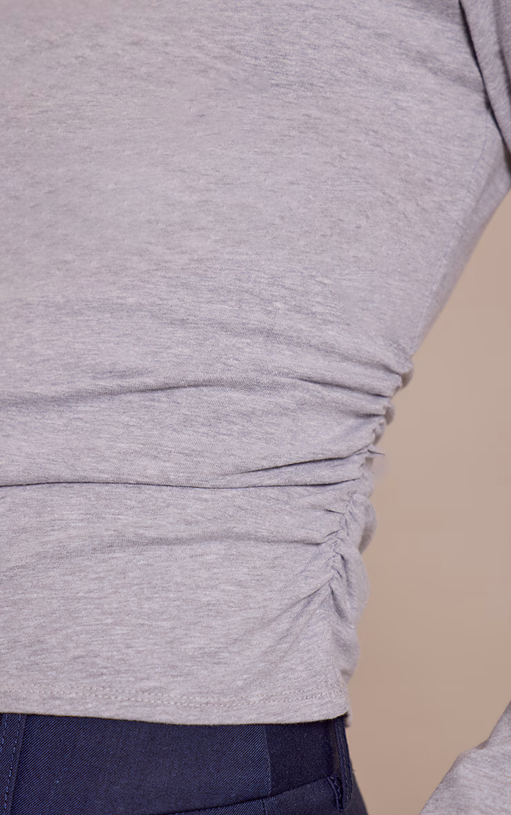 Grey Marl Cotton Asymmetric Long Sleeve Top