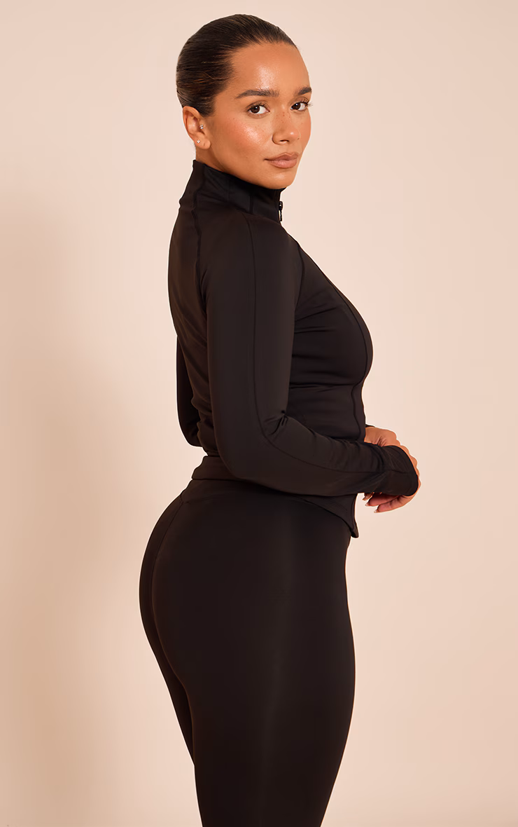 Shape Black Sculpt Seam Detail Long Sleeve Zip Front Jacket