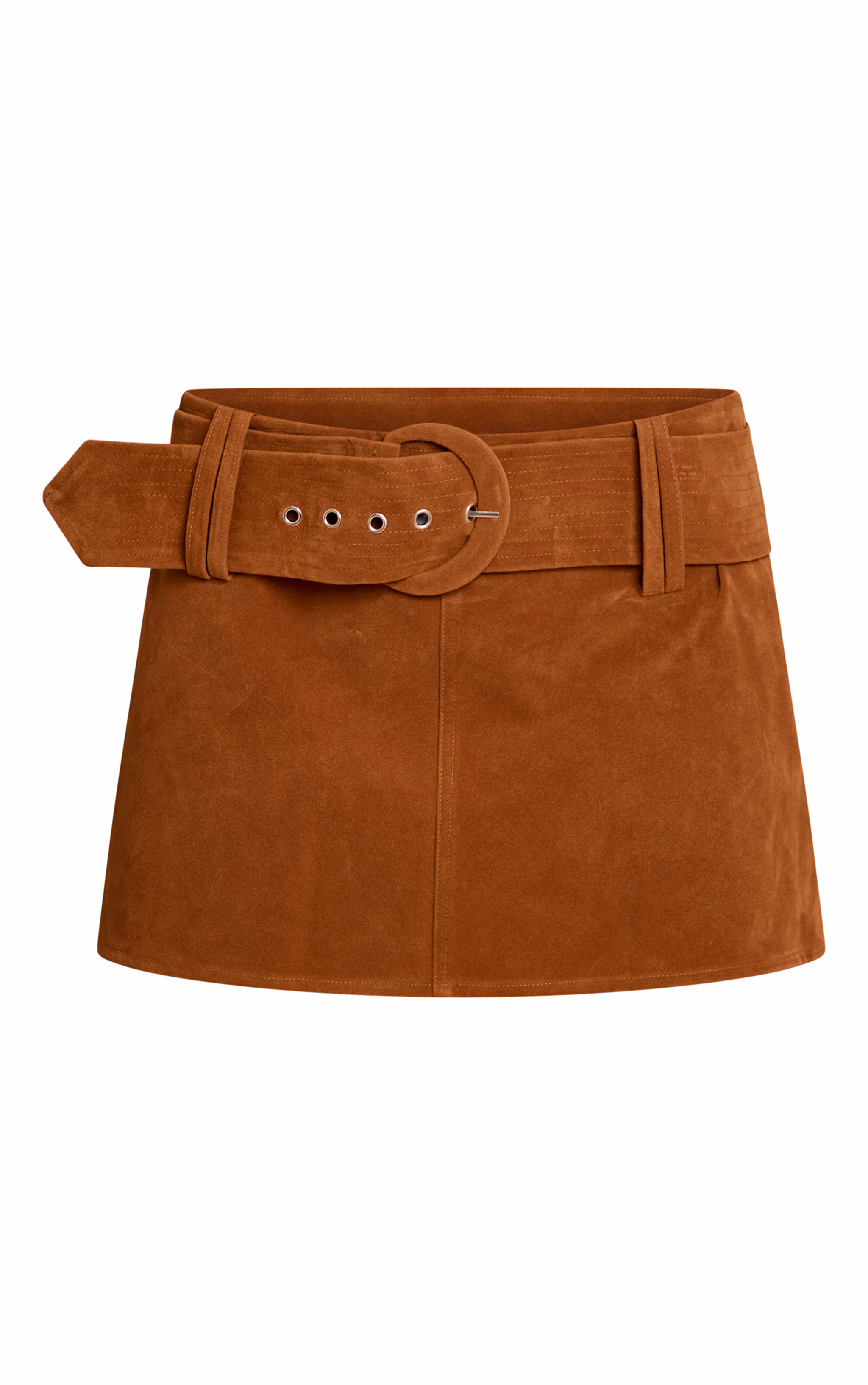 Camel Faux Suede Belt Mini Skirt