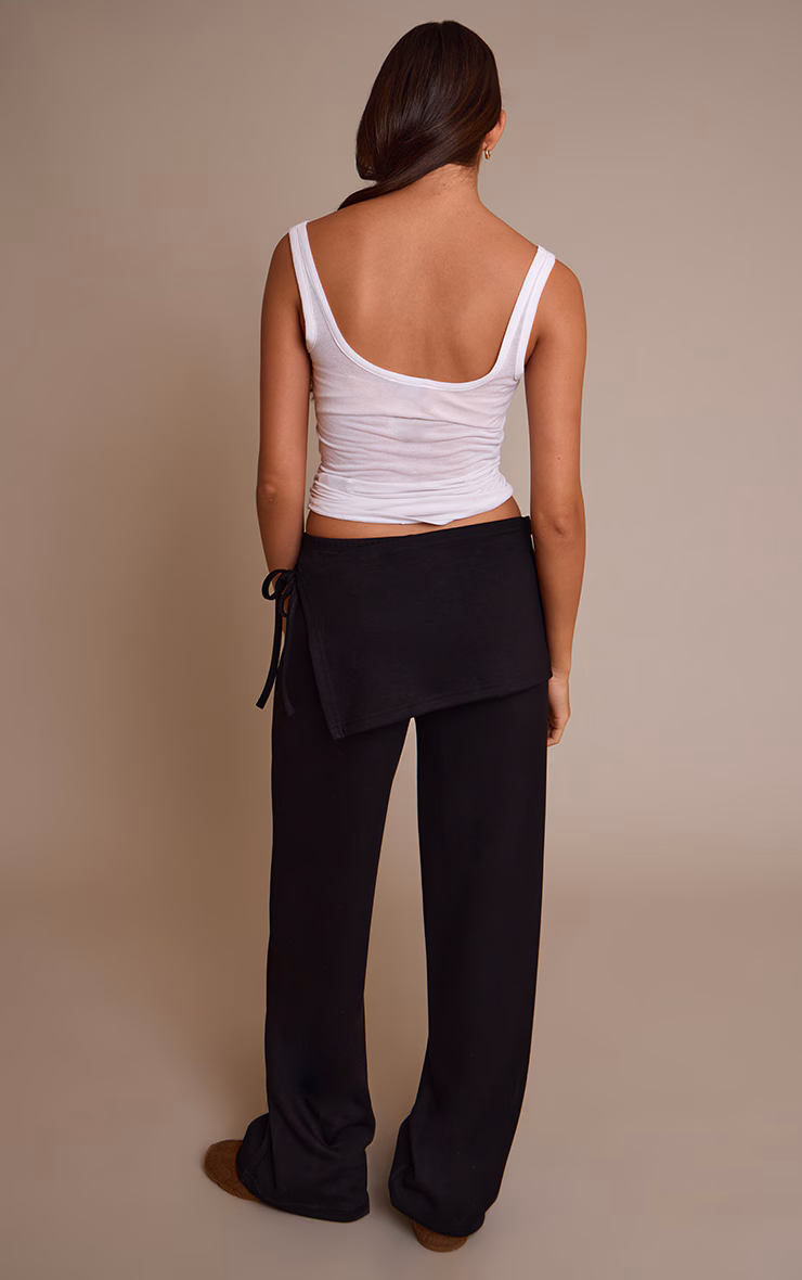 Black Premium Soft Touch Wrap Front Wide Leg Pant