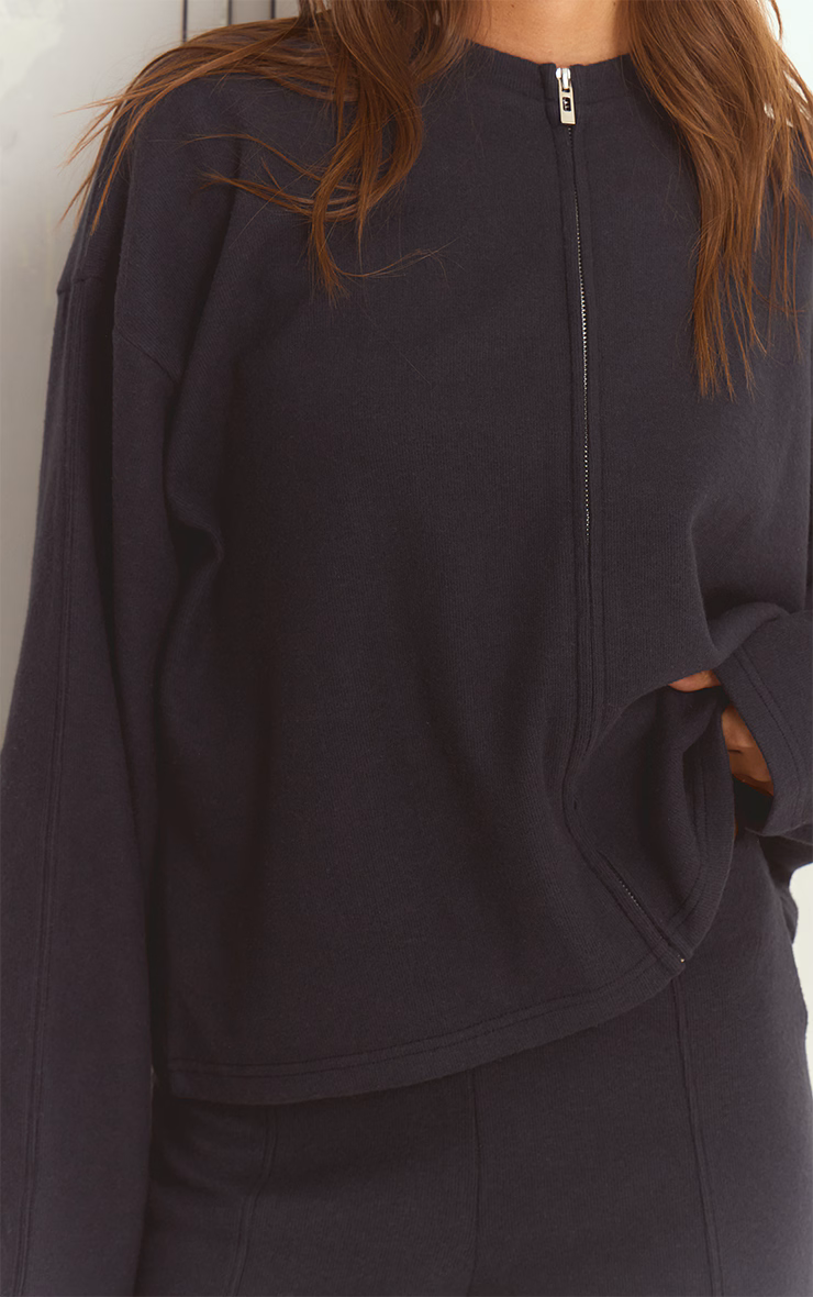 Navy Soft Touch Zip Through Sweatshirt