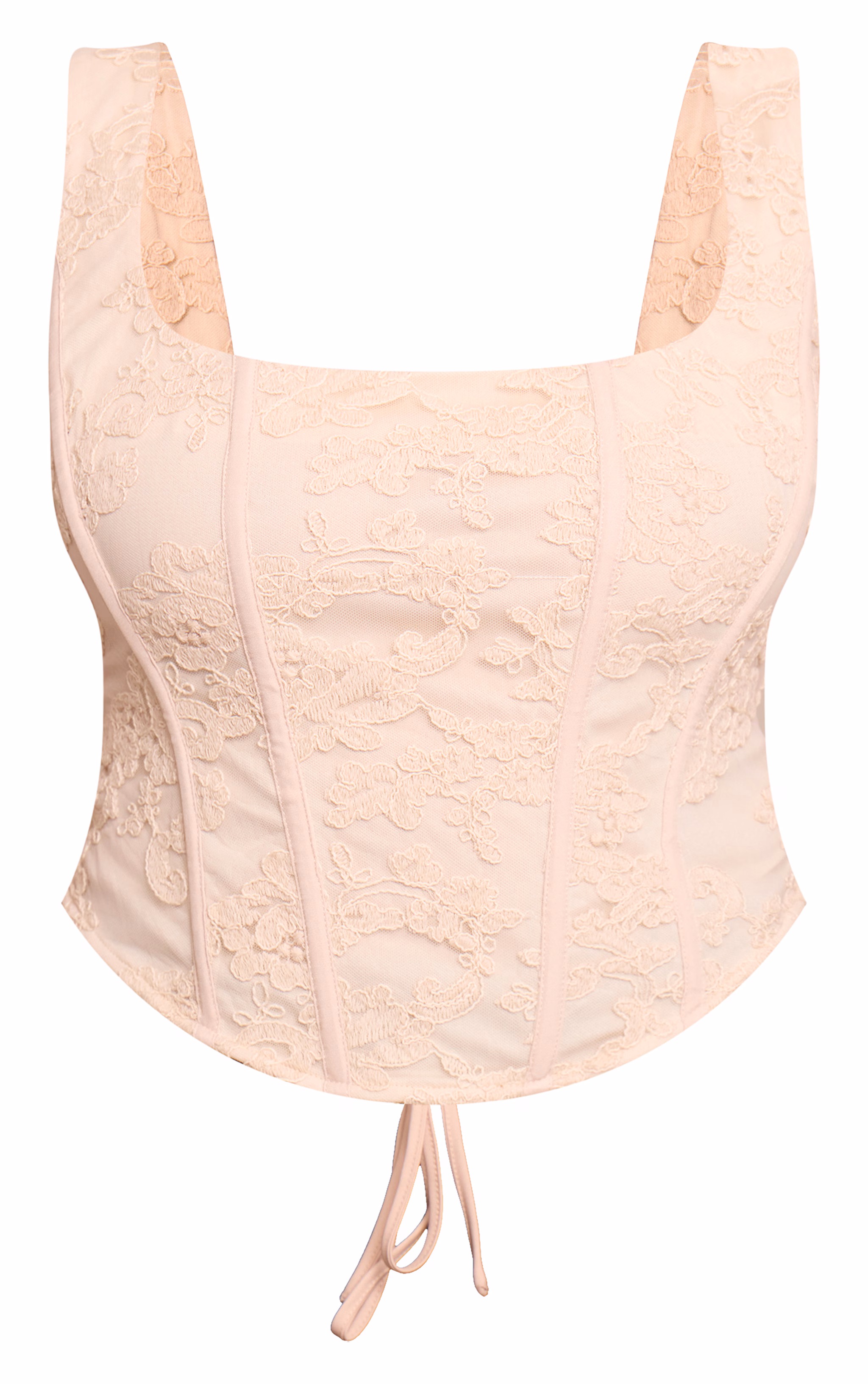 Shape Cream Textured Floral Lace Up Back Corset Top