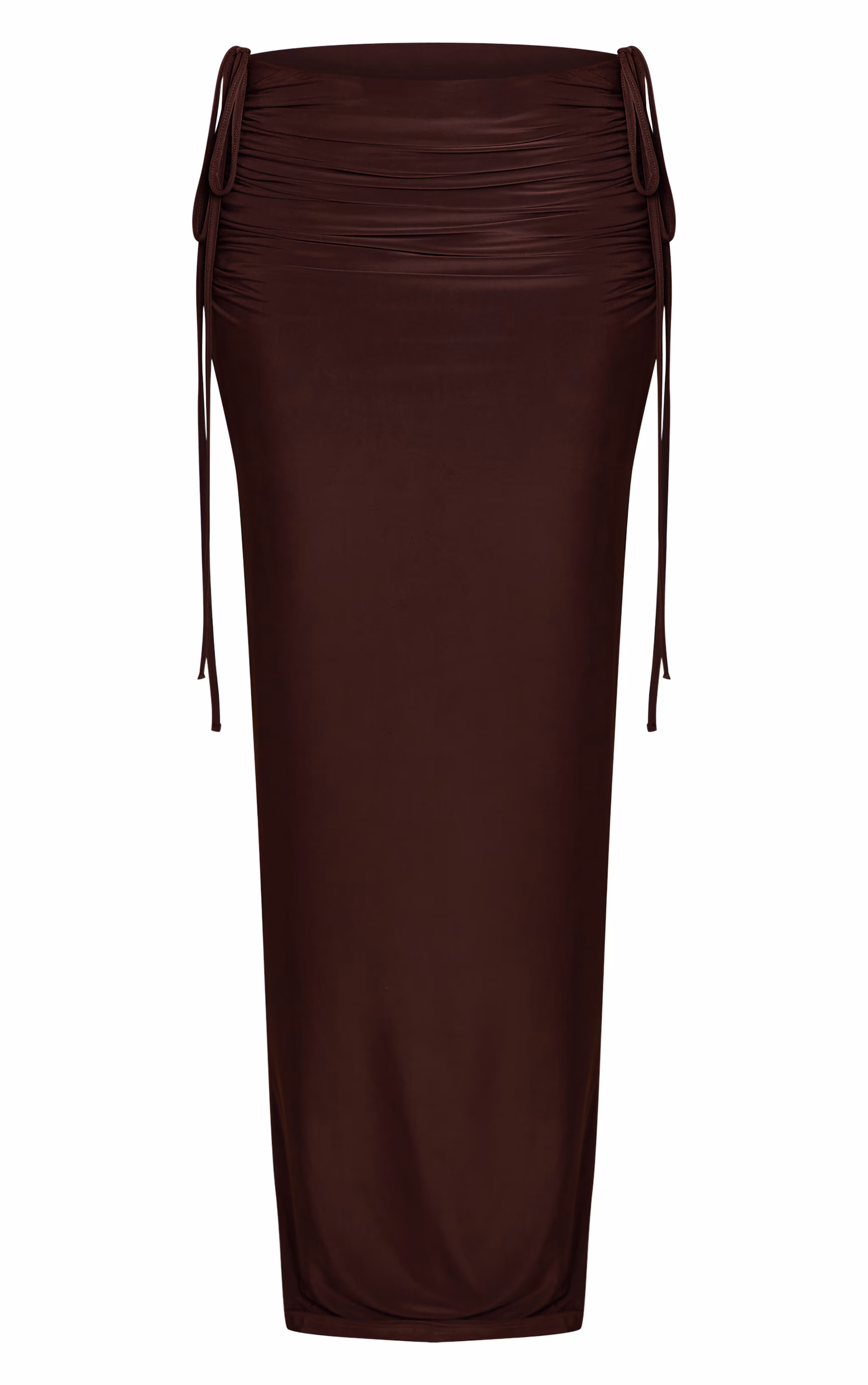 Dark Chocolate Double Layer Slinky Ruched Side Maxi Skirt
