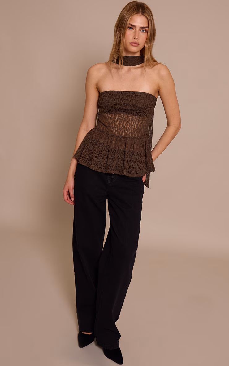 Dark Chocolate Lace Bandeau Scarf Detail Cami Top