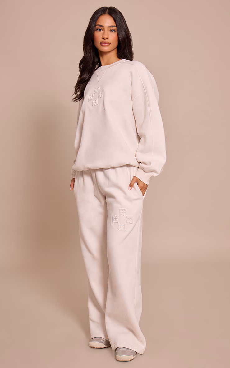 Petite Cream PLT Embossed Crew Neck Sweatshirt