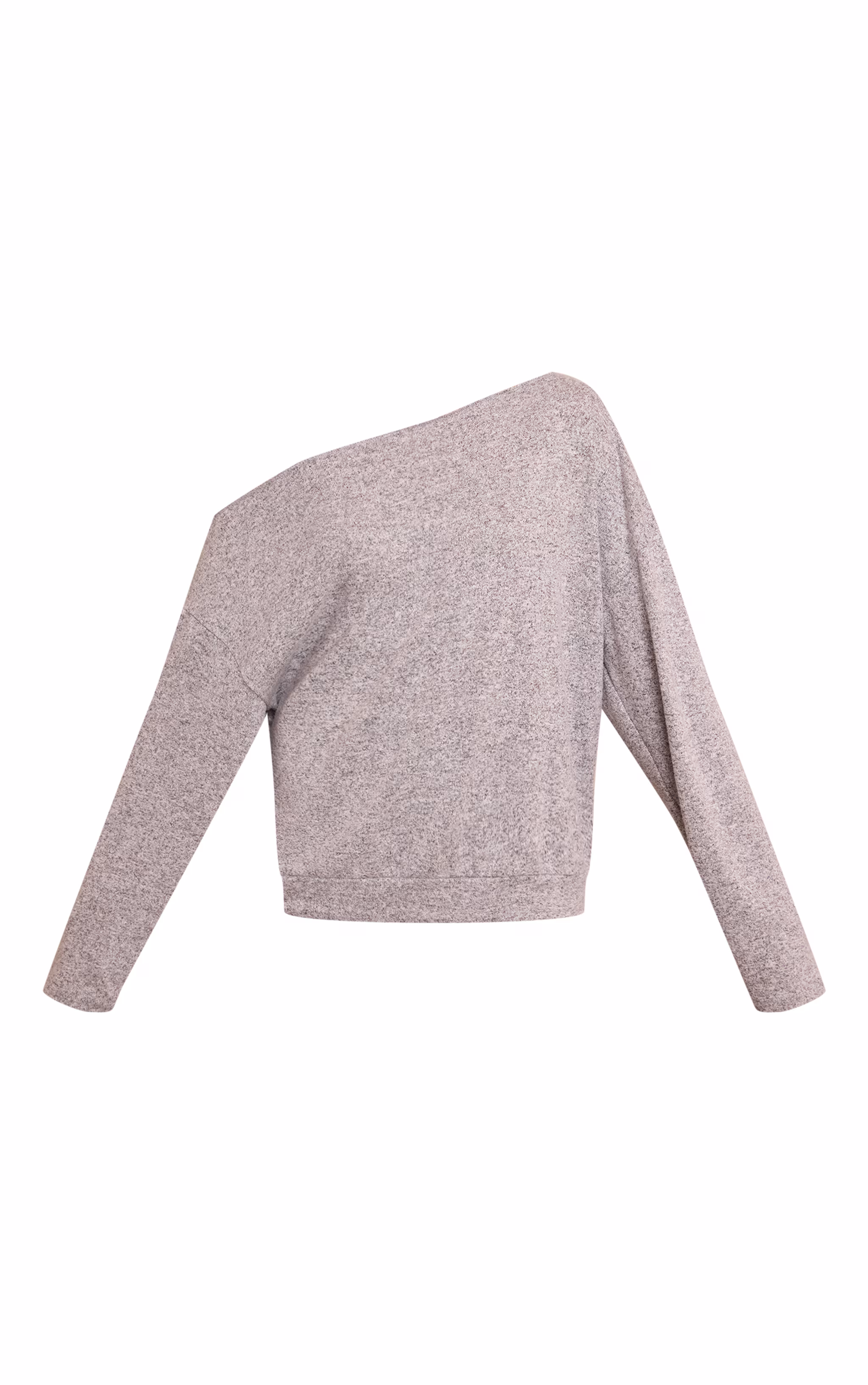 Grey Marl Soft Knit Asymmetric Oversized Slouchy Long Sleeve Top