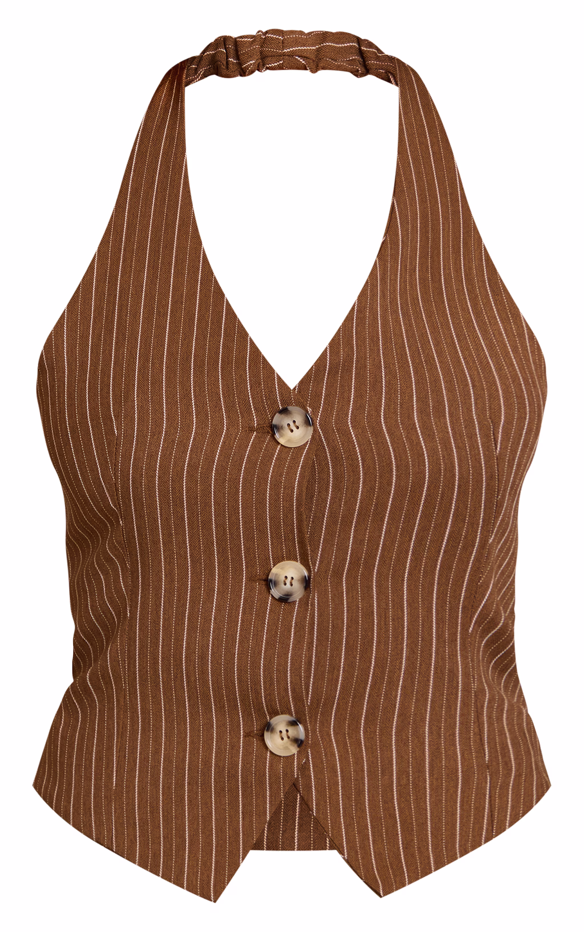 Chocolate Tailored Woven Herringbone Halterneck Top