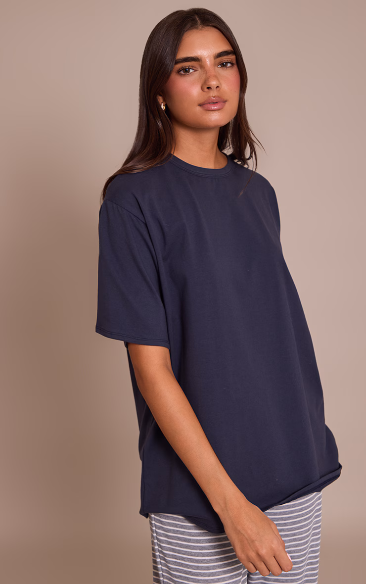 Navy Cotton Basic Oversized T-shirt