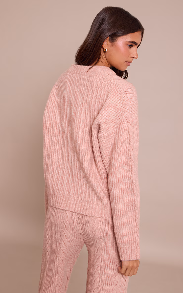Pink Cable Knit Button Through Cardigan