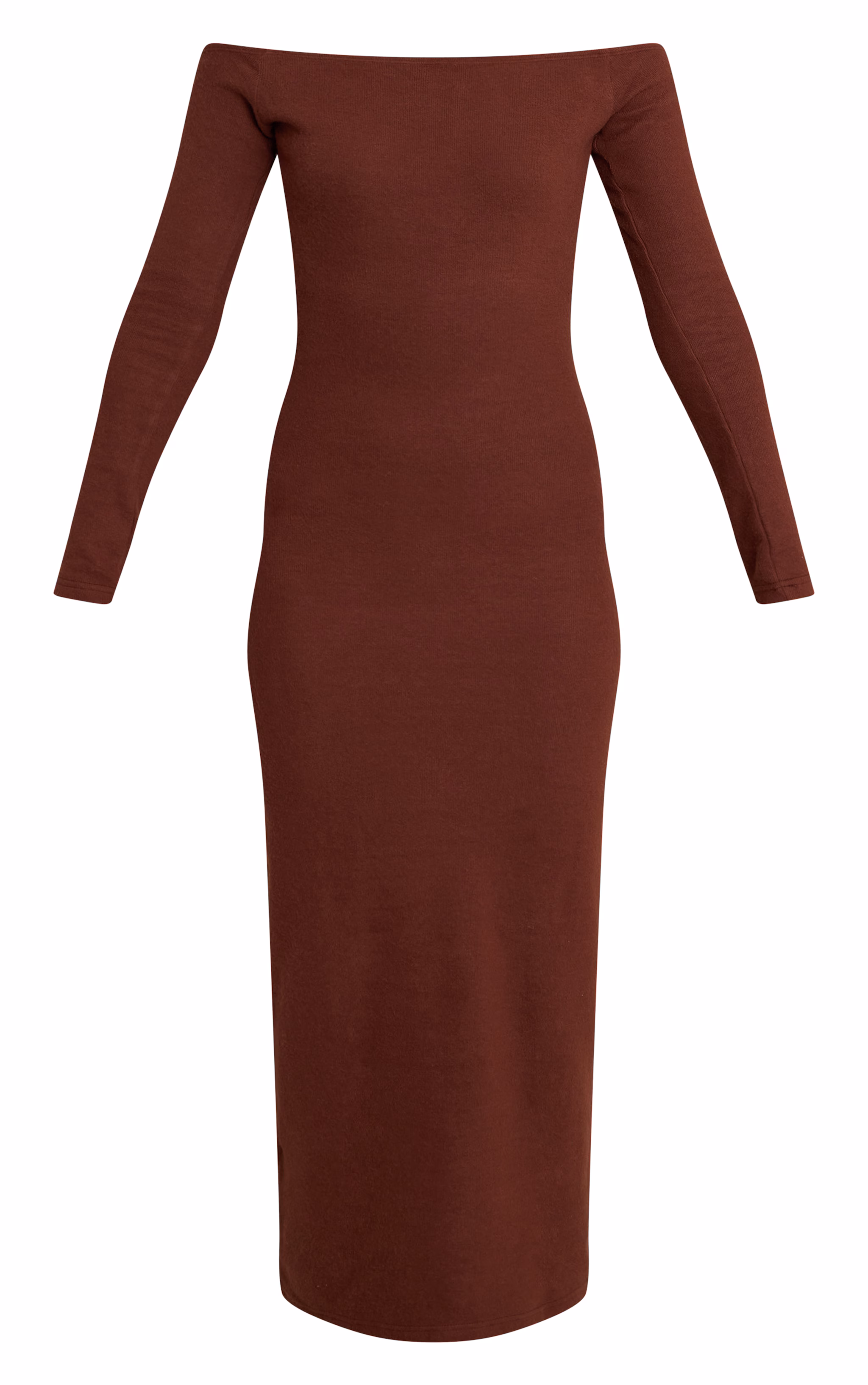 Chocolate Super Soft Bardot Long Sleeve Maxi Dress