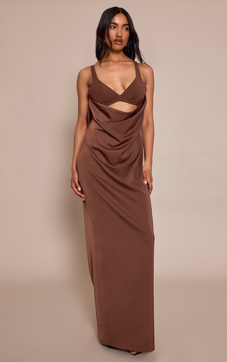 Chocolate Underwired Strappy Maxi Dress