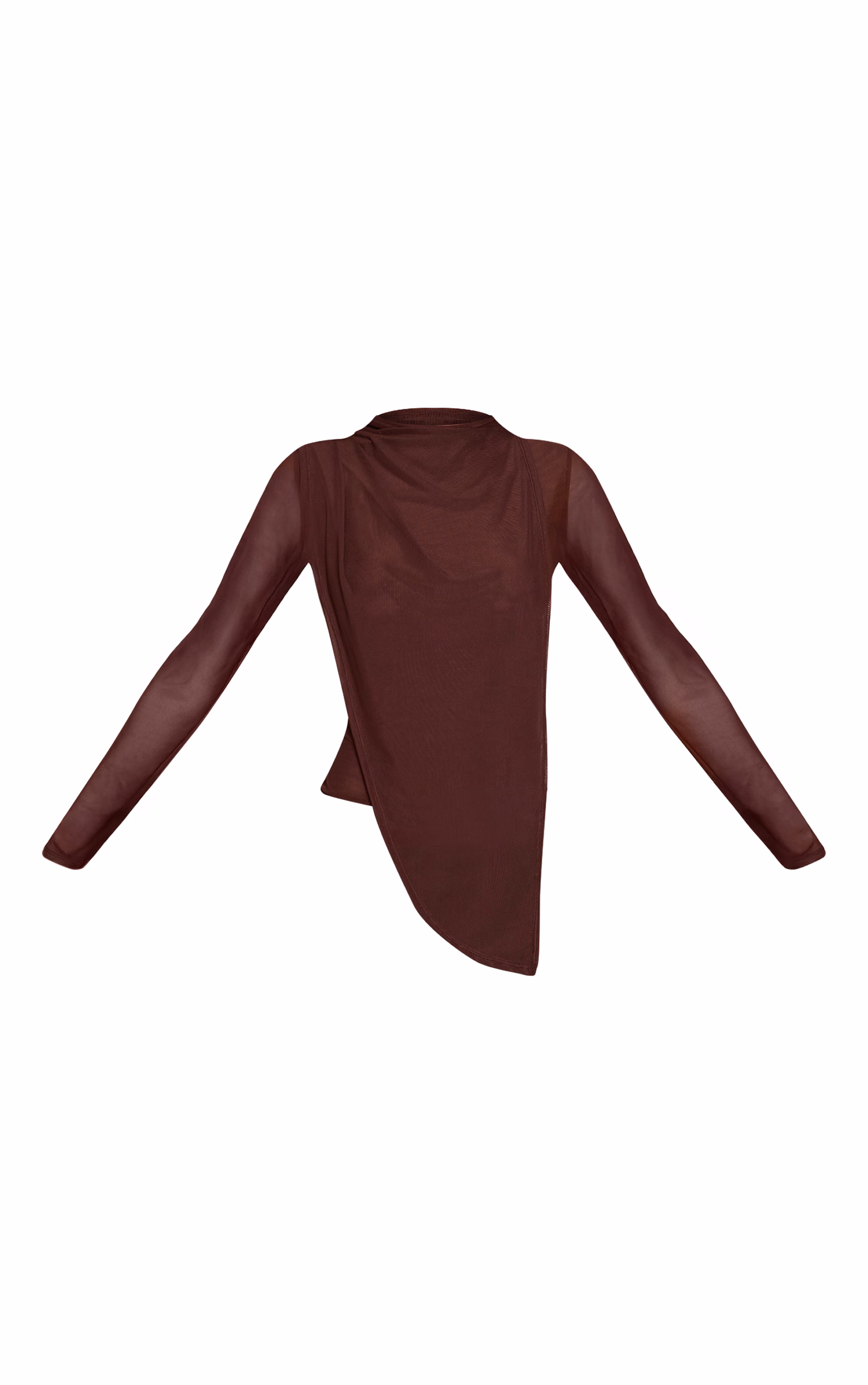 Dark Chocolate High Neck Mesh Drapey Long Sleeve Top