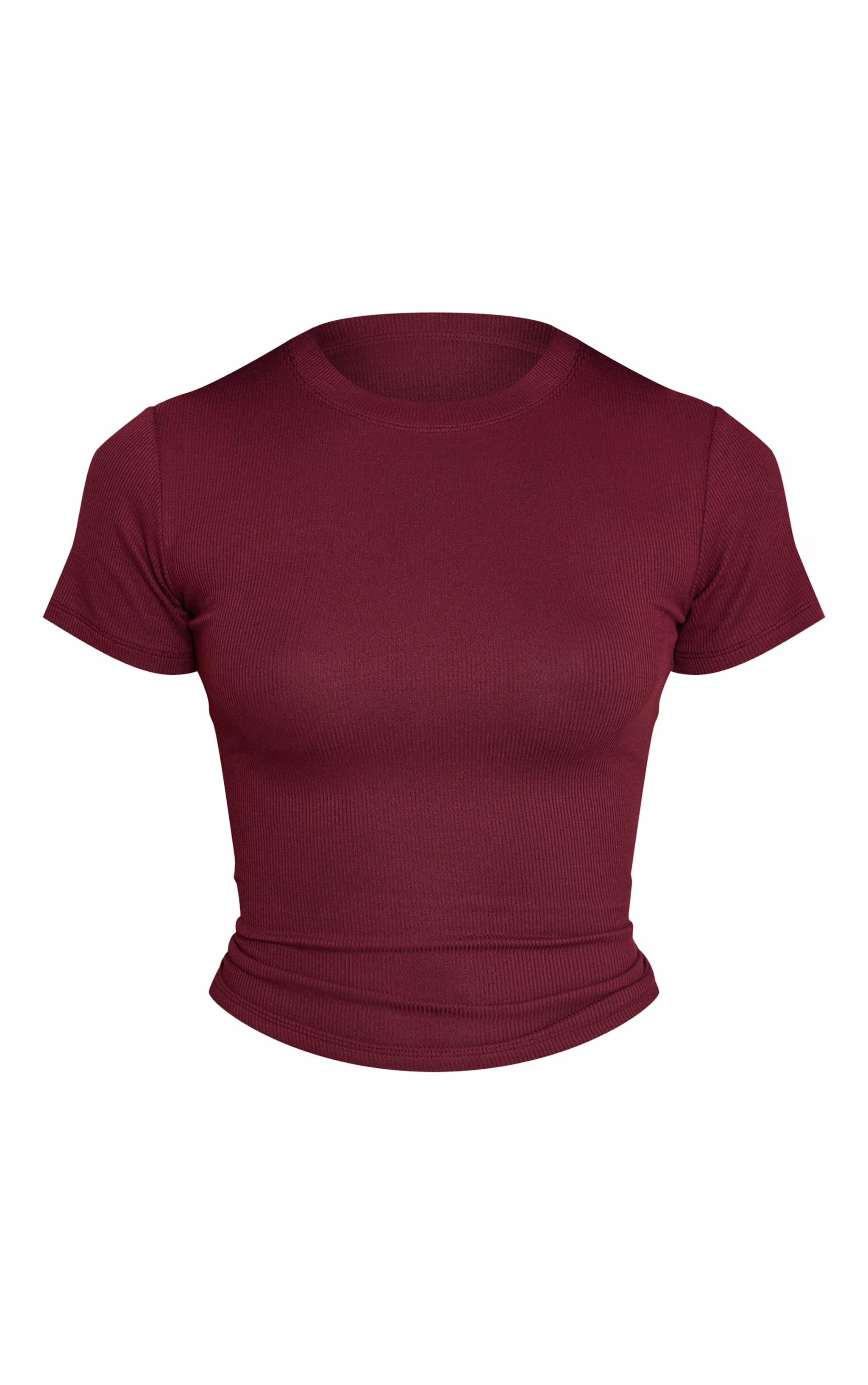 Wine Soft Rib Crew Neck Short Sleeve Top