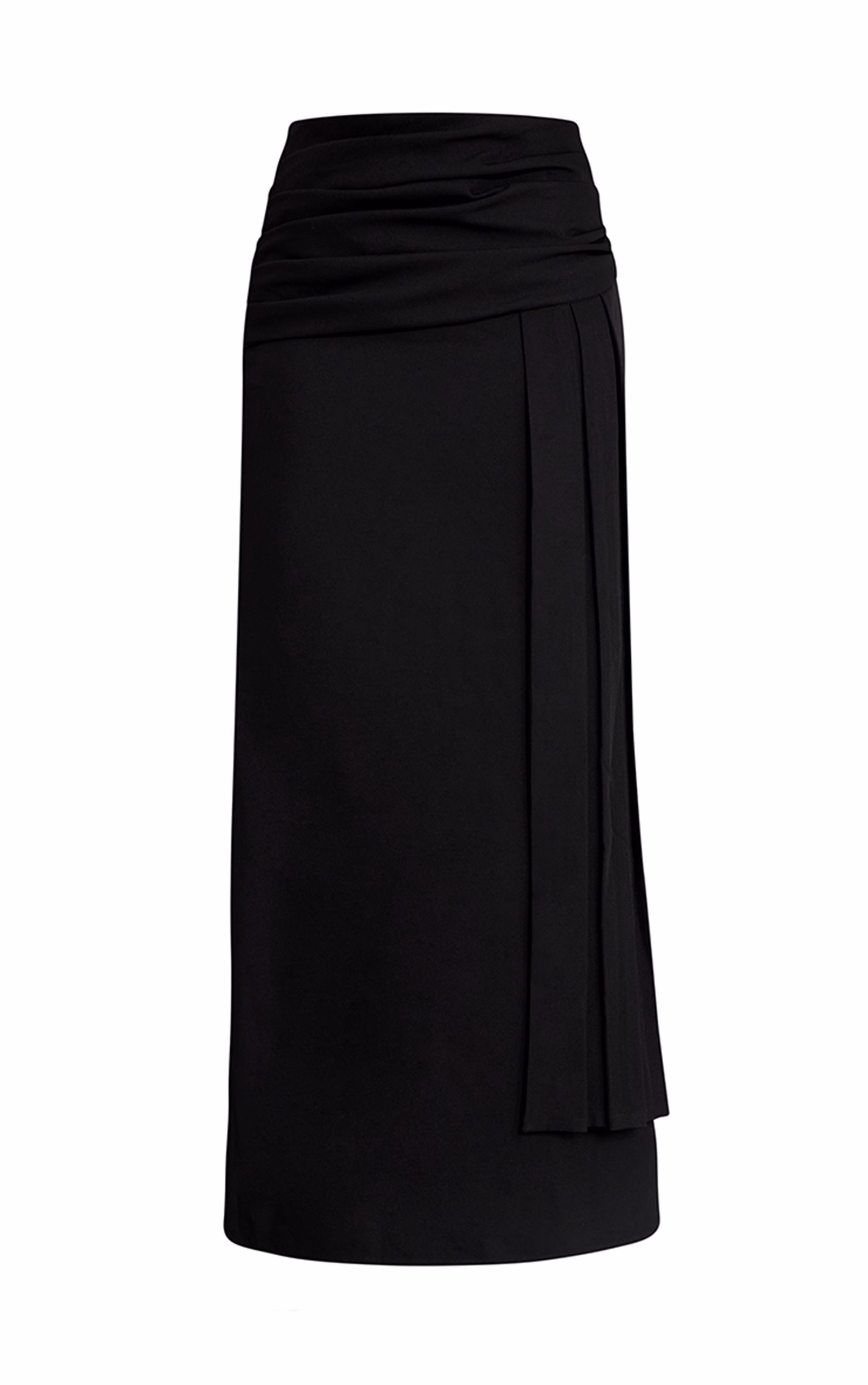 Premium Black Woven Draped Fishtail Maxi Skirt