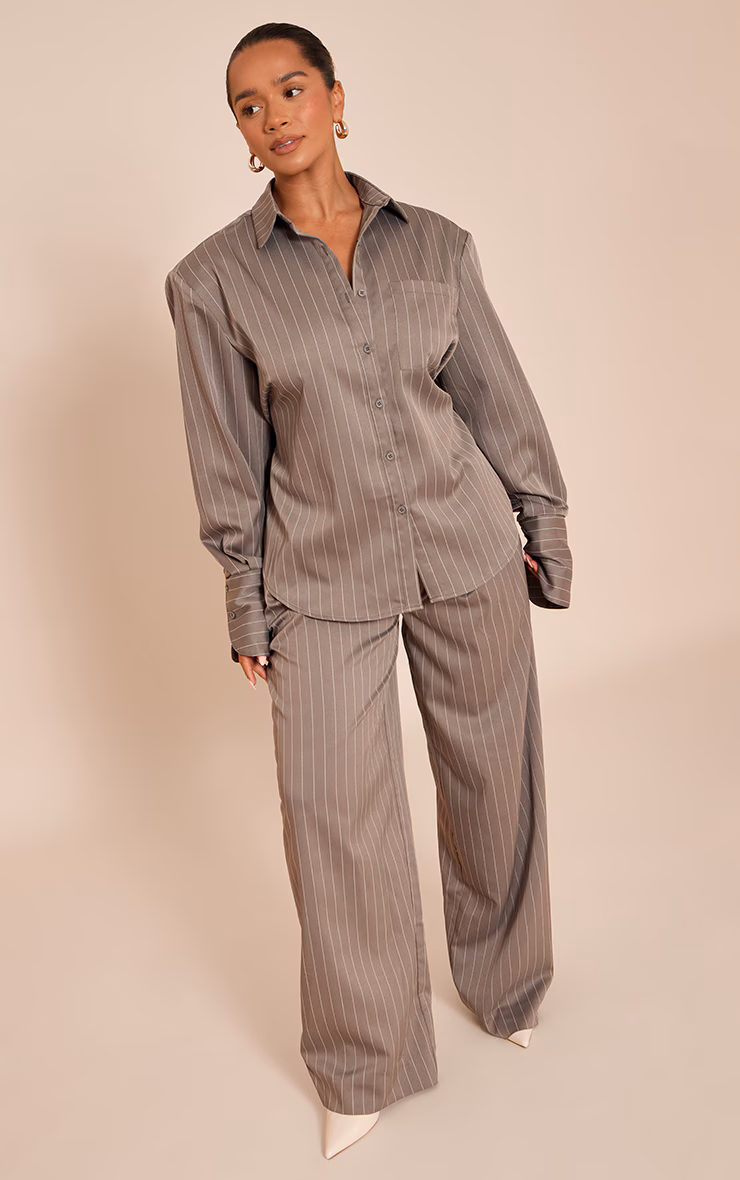 Shape Grey Pinstripe Cinched Waist Shirt