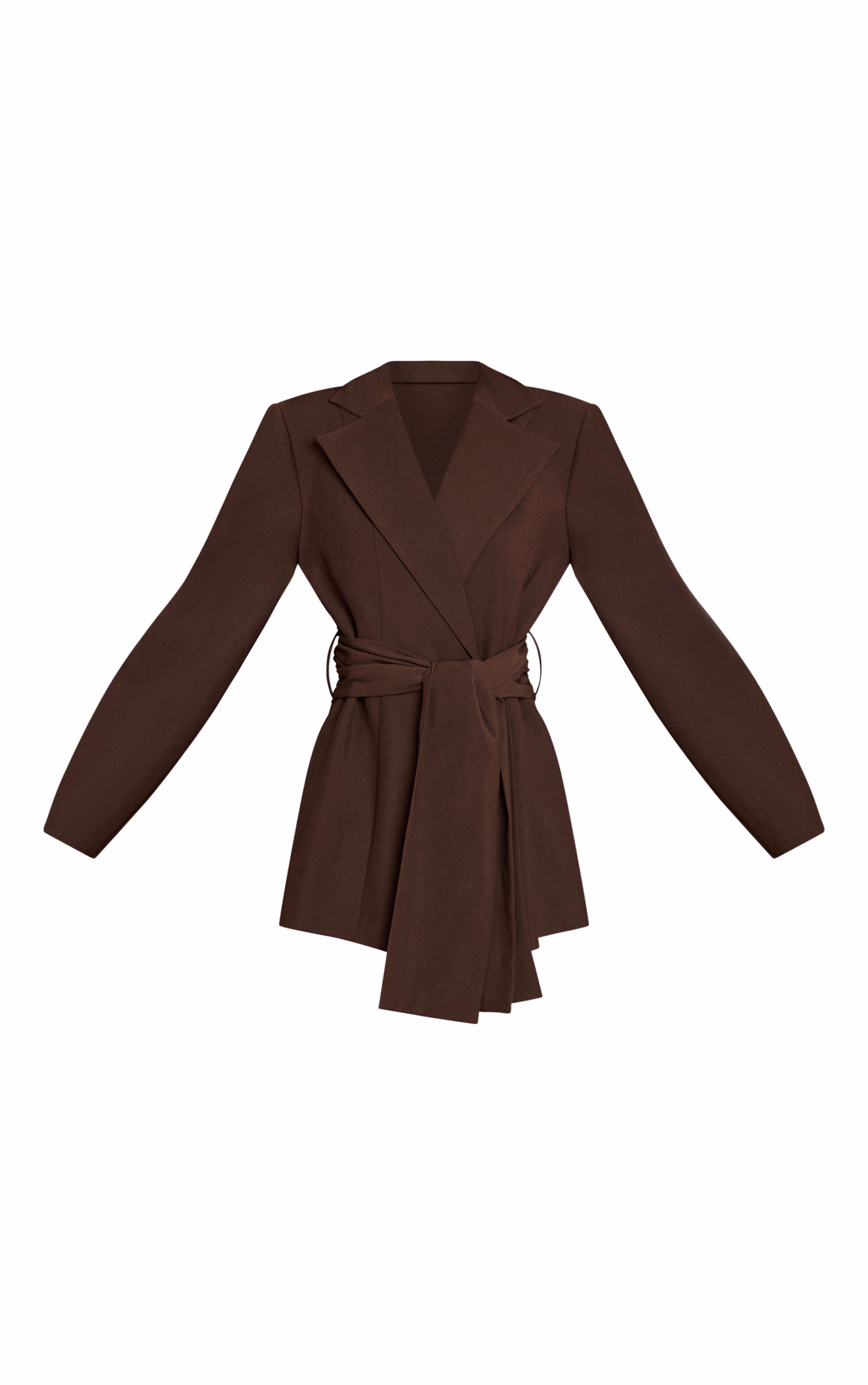 Chocolate Gathered Wrap Waist Belted Blazer