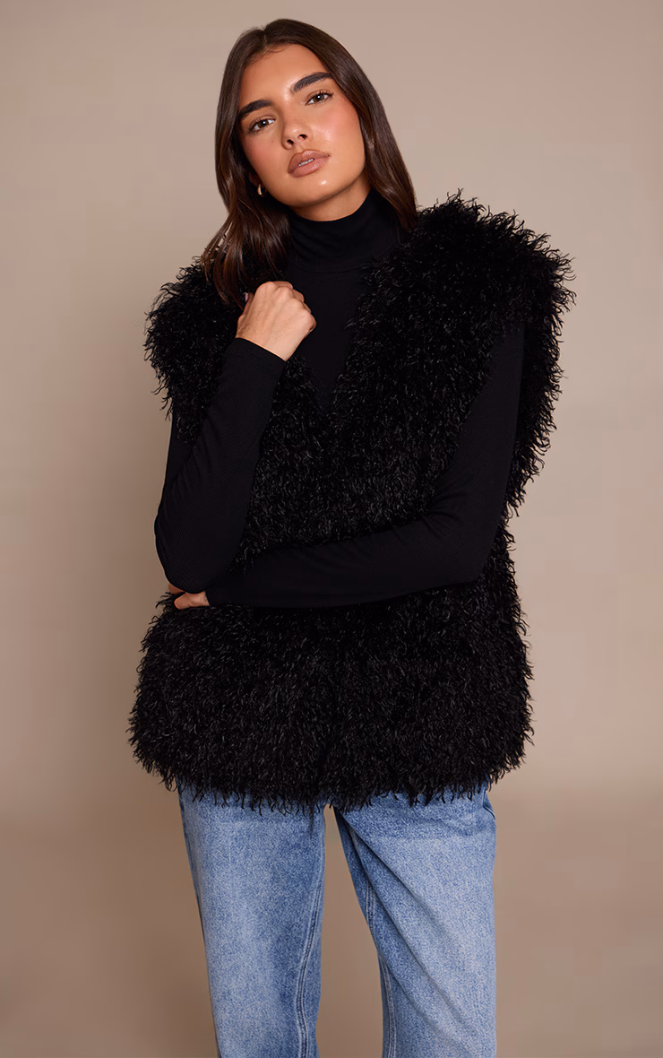 Black Mongolian Faux Fur Vest
