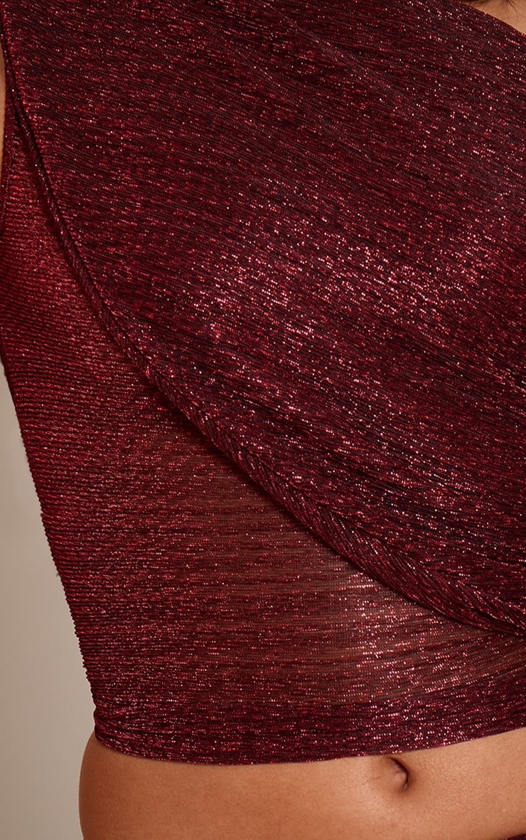 Dark Wine Glitter One Shoulder Ruched Drape Long Top