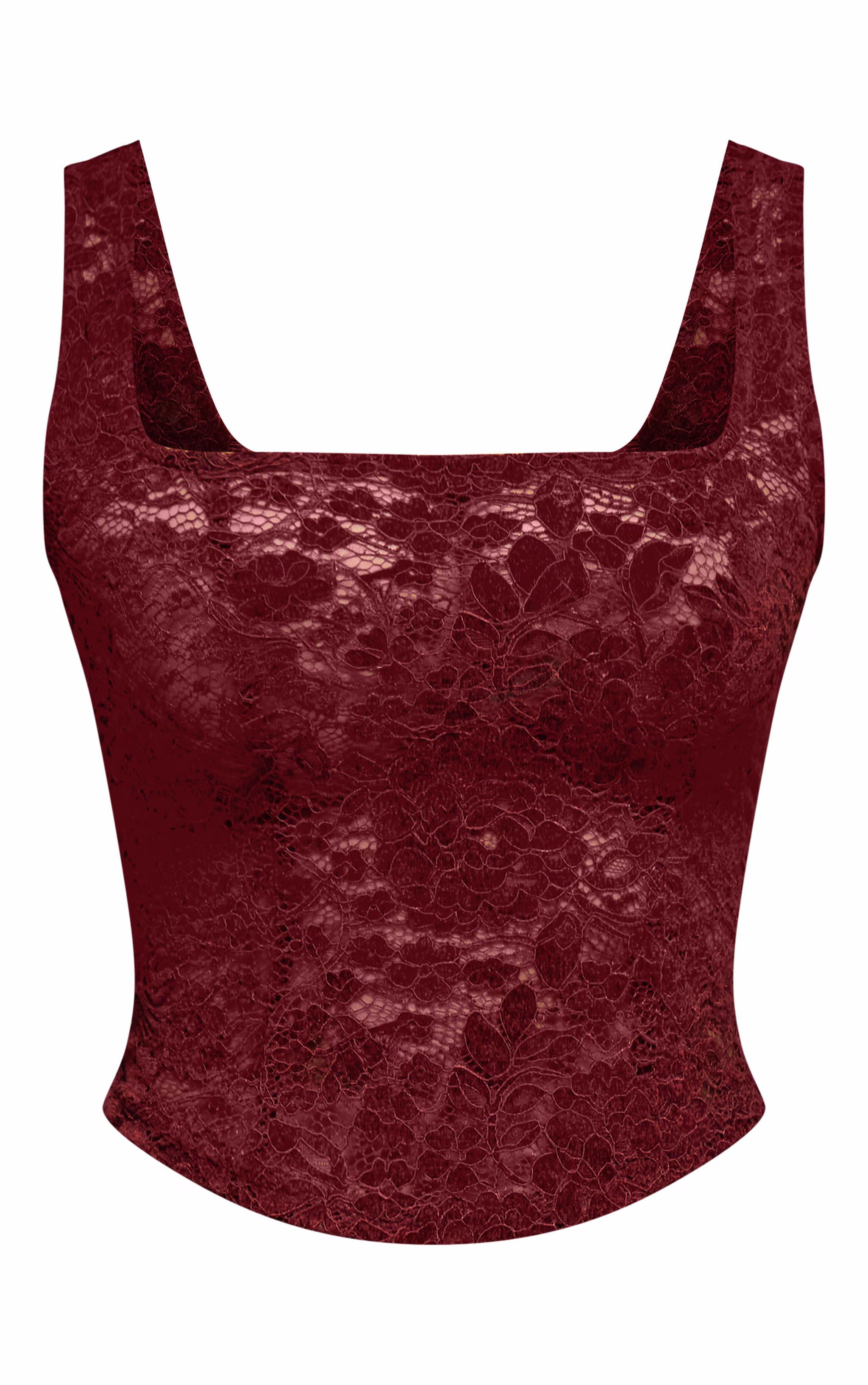 Dark Wine Lace Square Neck Long Top