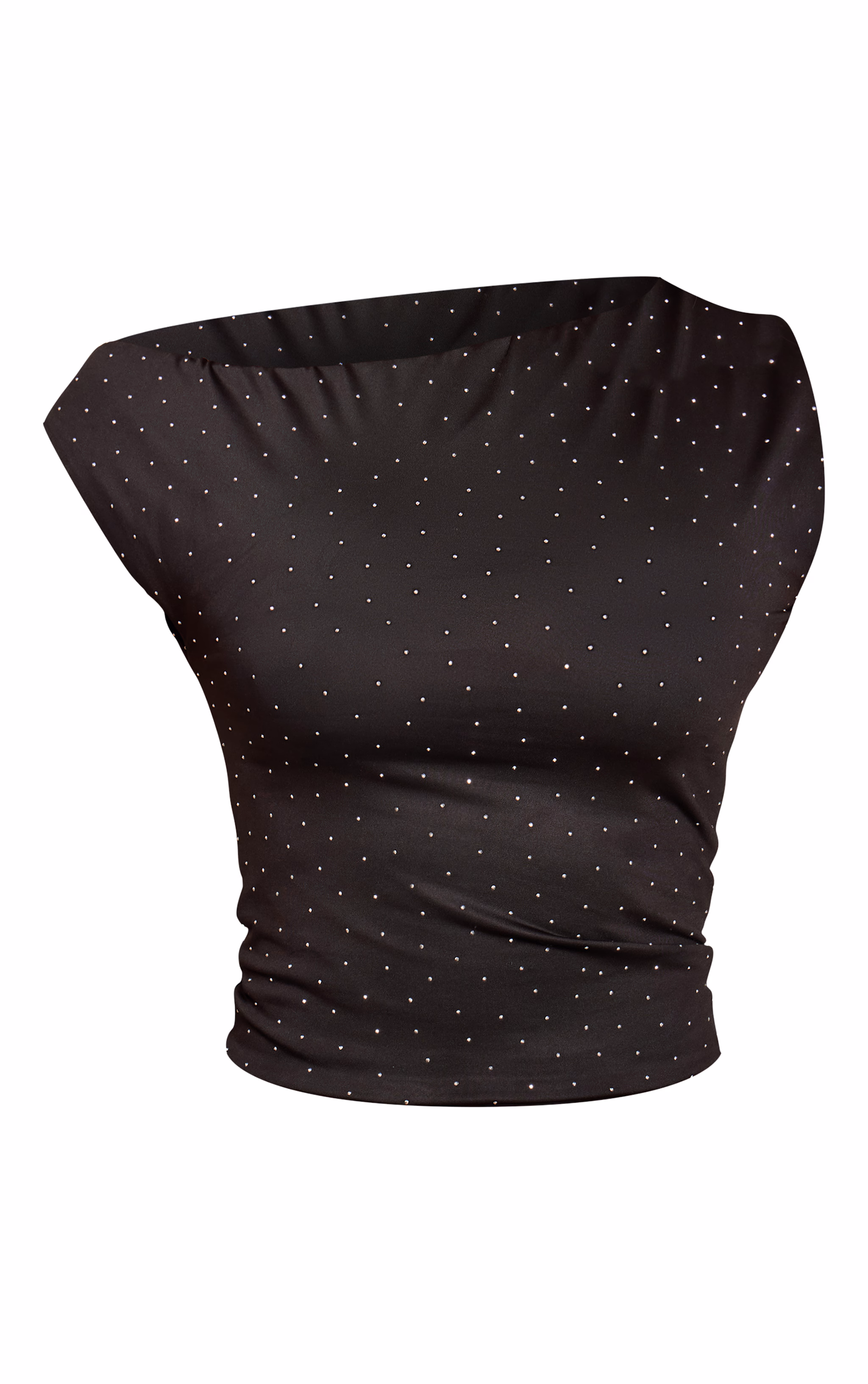 Black Slinky Hot Fix Asymmetrical Long Top