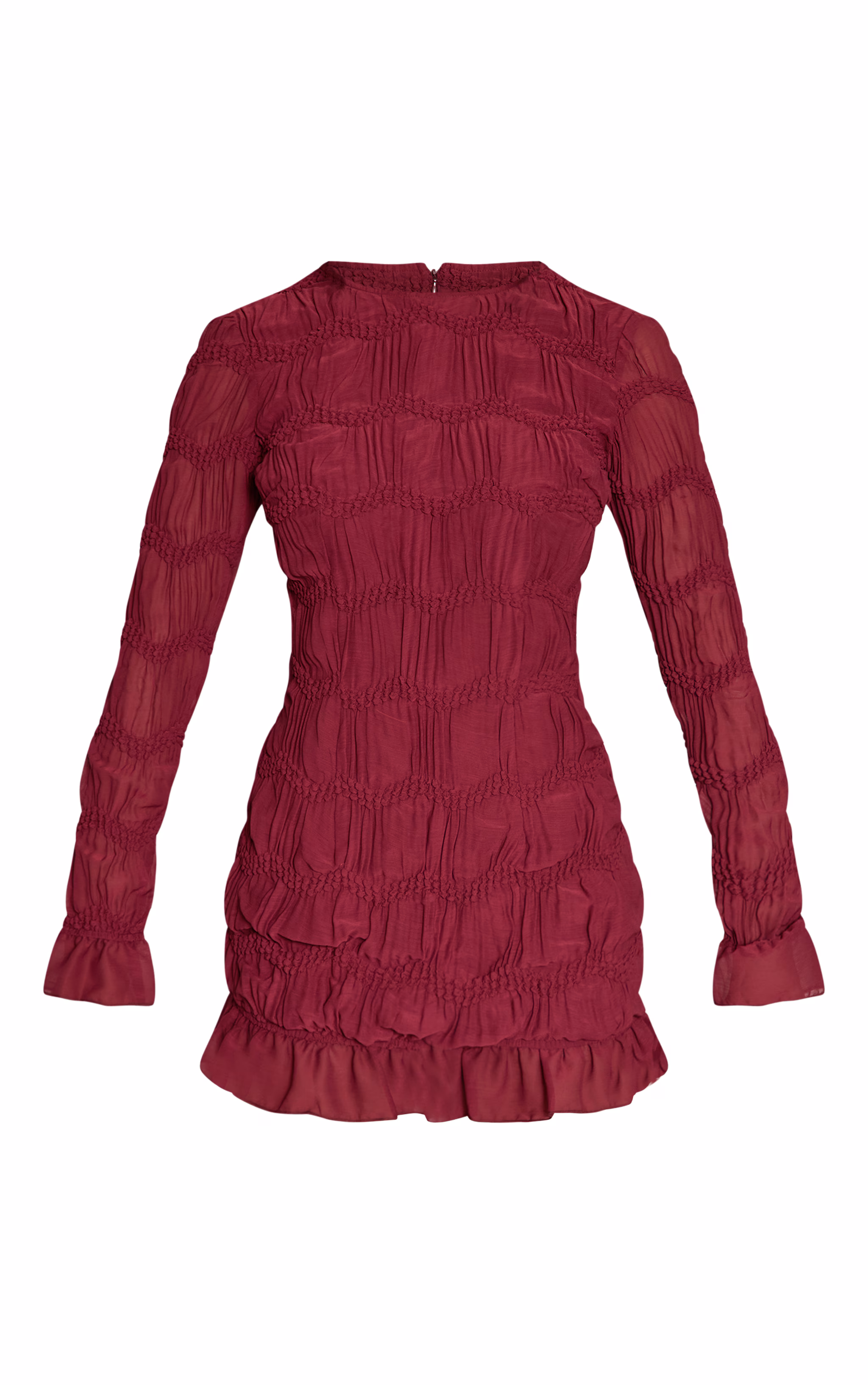 Plum Textured Long Sleeve Crew Neck Mini Dress