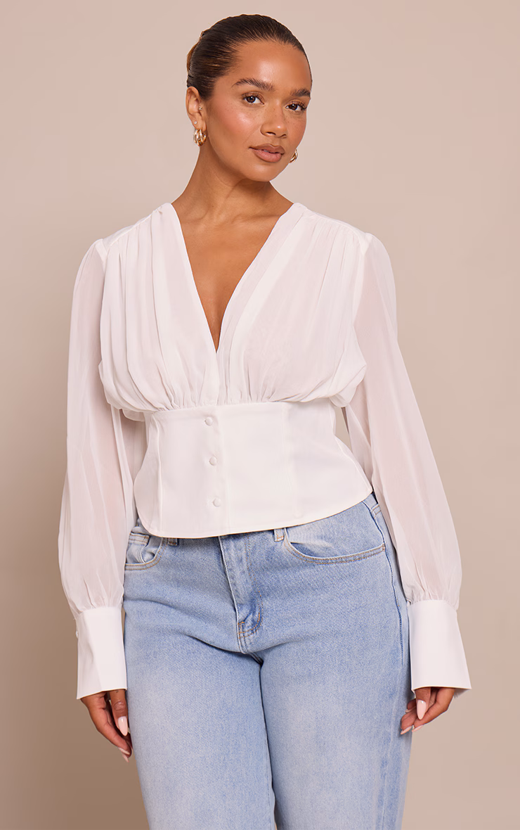 Shape White Chiffon Bust Woven Shirt