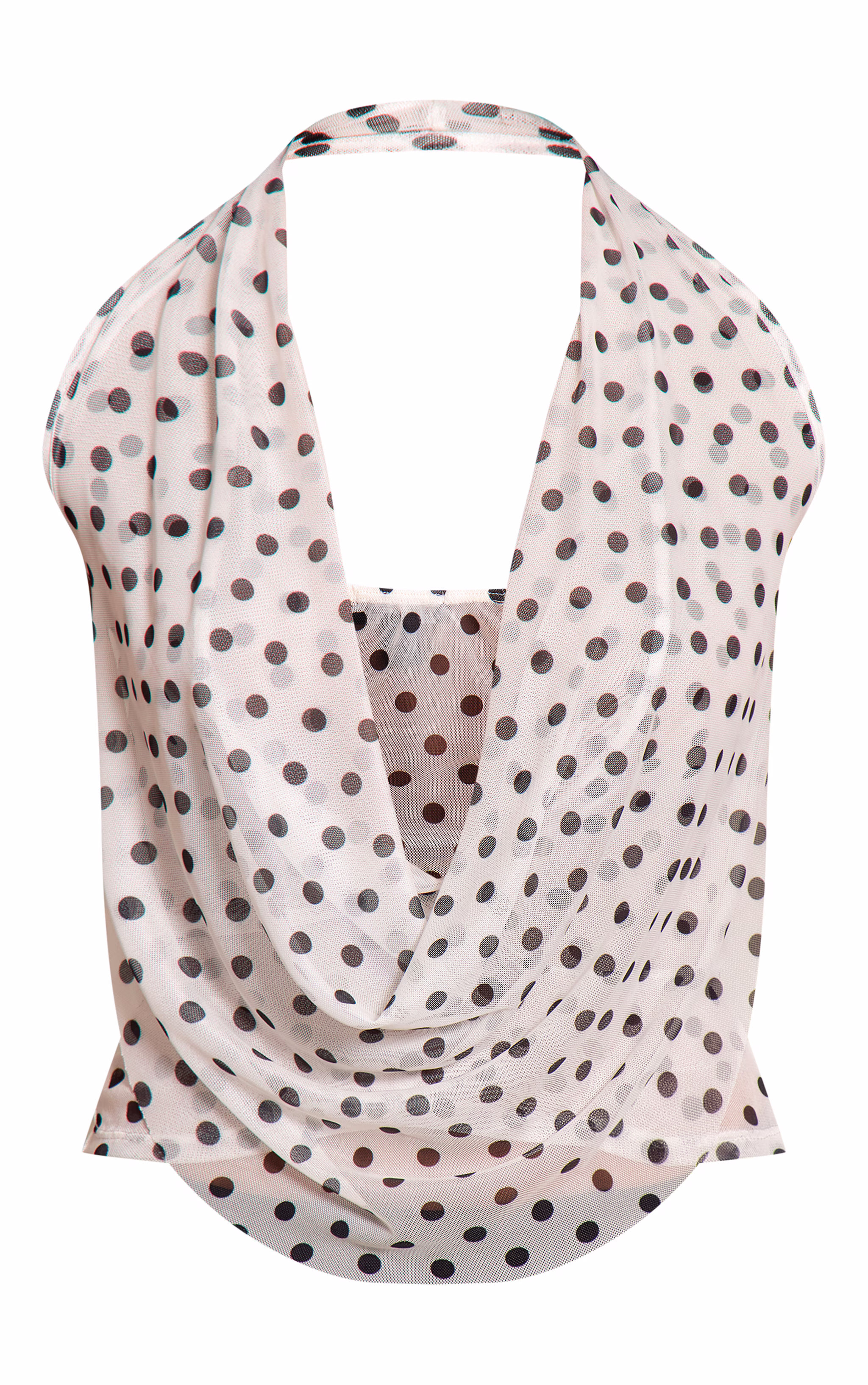 White Polka Dot Mesh Halterneck Top