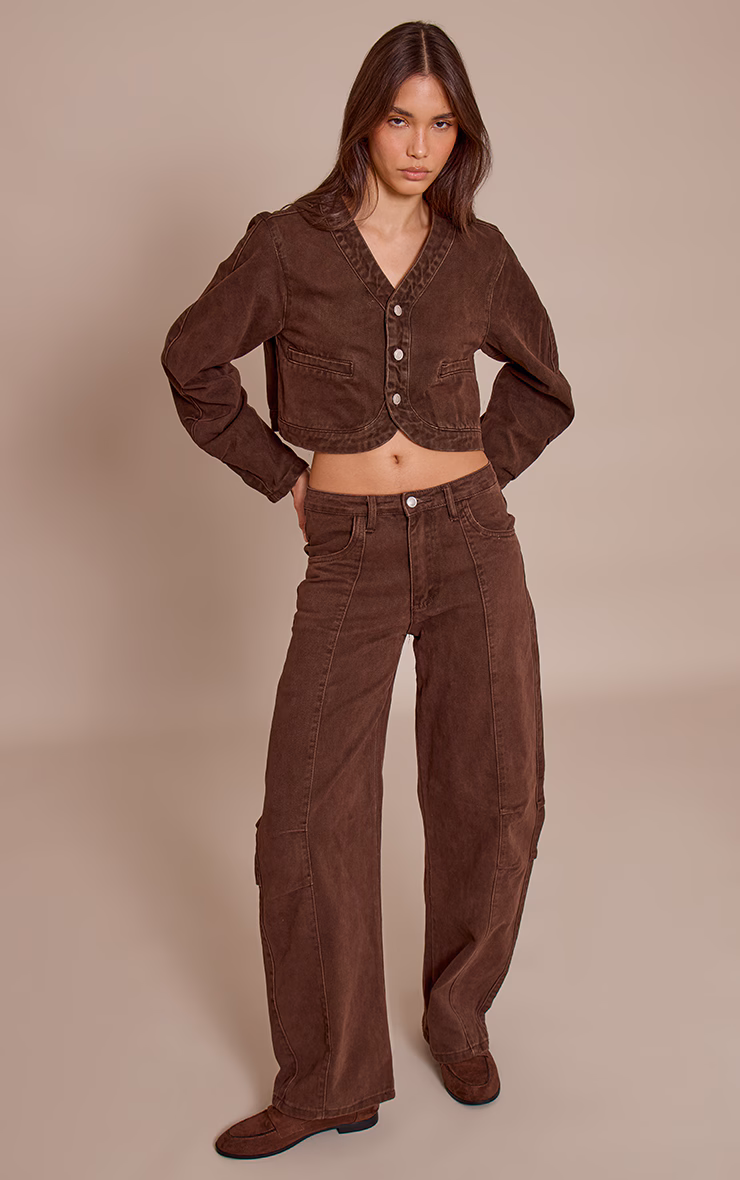 Chocolate Seam Detail Mid Rise Barrel Jeans