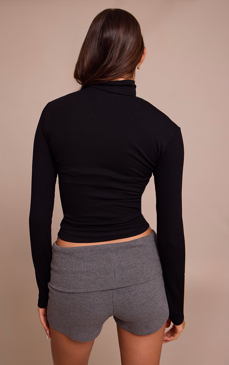 Charcoal Thick Rib Fold Over Detail Hotpant