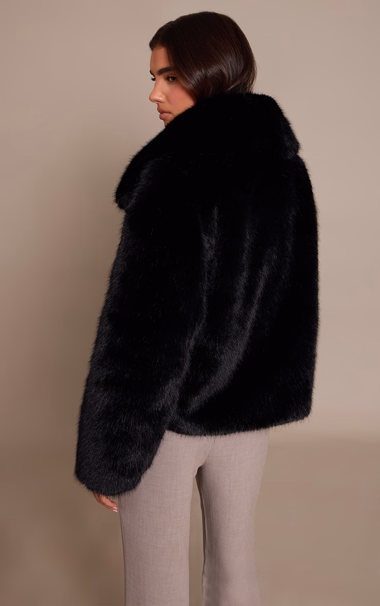Black Faux Fur Short Shawl Collar Coat