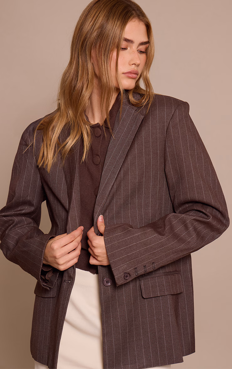 Chocolate Pinstripe Boyfriend Premium Blazer