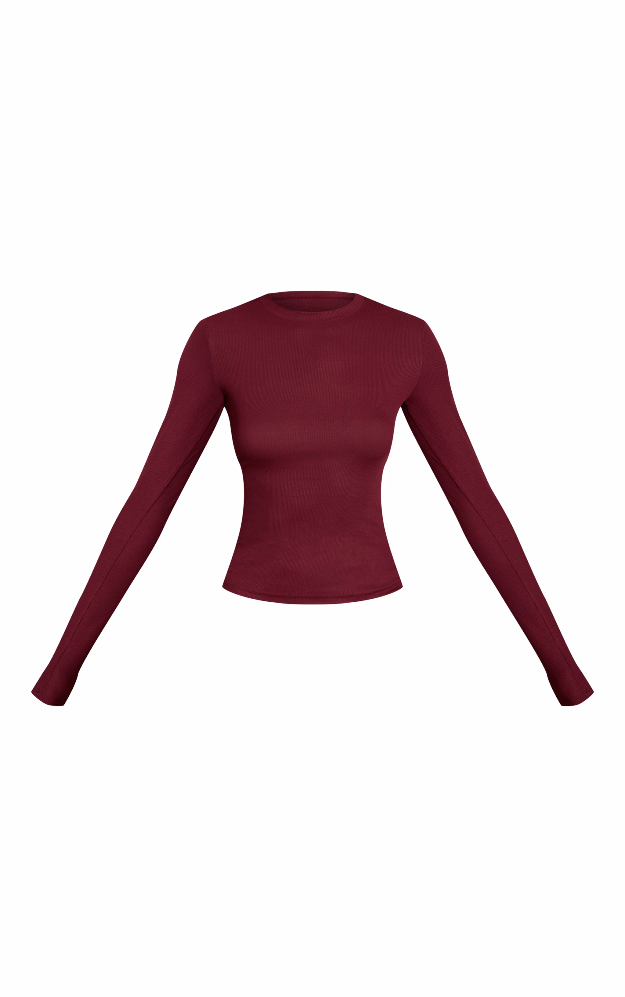Wine Soft Rib Crew Neck Long Sleeve Top