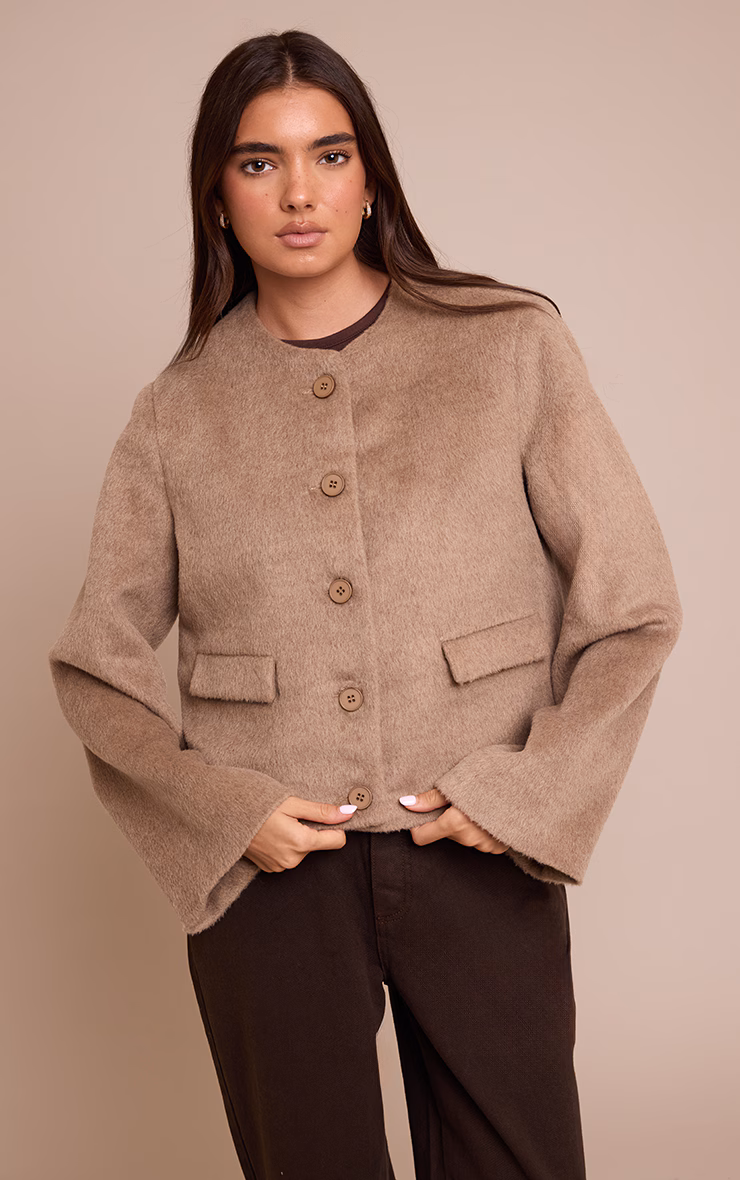 Taupe Brushed Wool Single Breasted Jacket