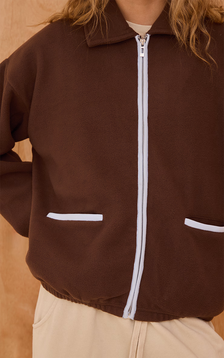 Espresso Contrast Binding Zip Up Fleece