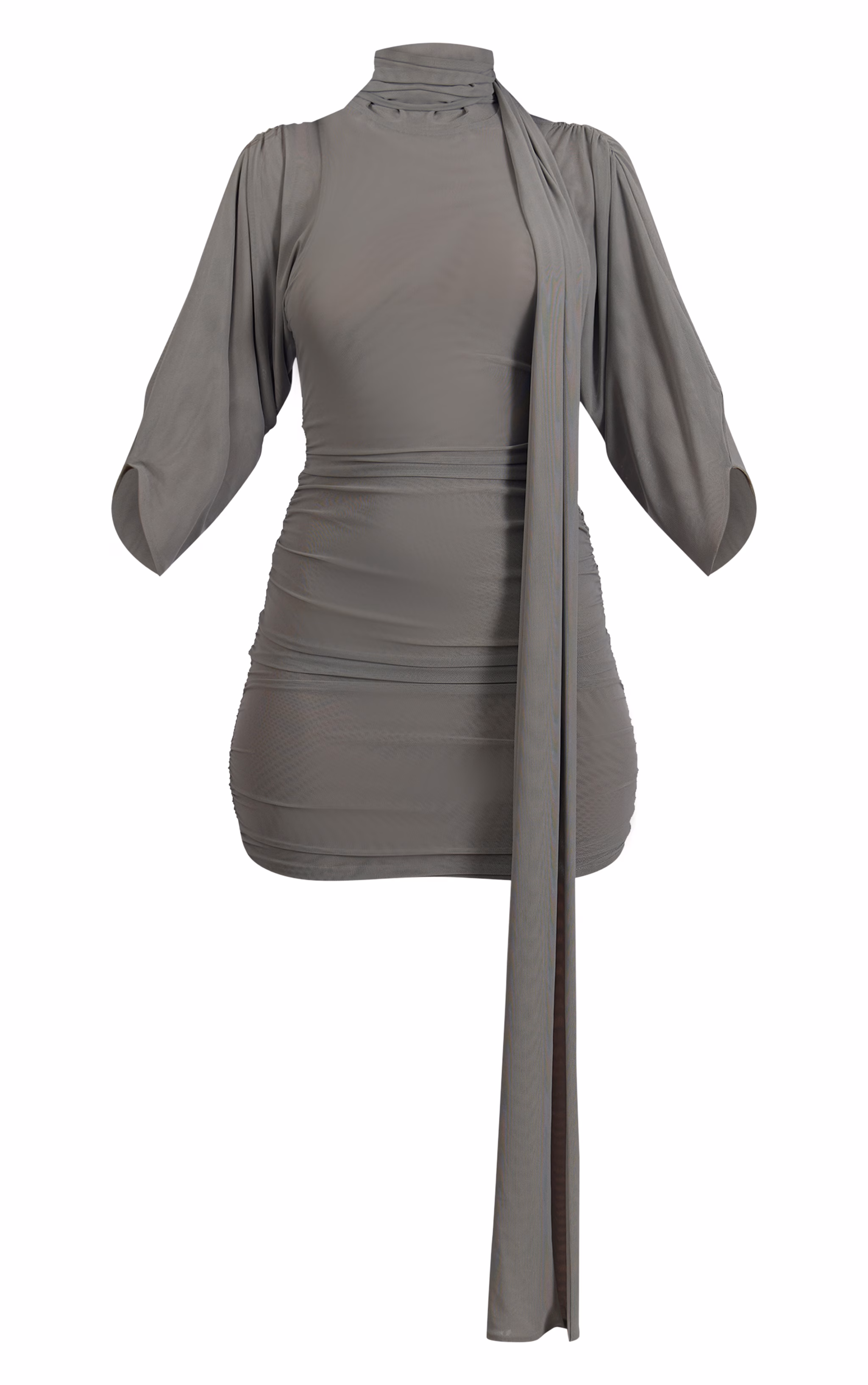 Grey Ruched Wrap Bodycon Mini Dress