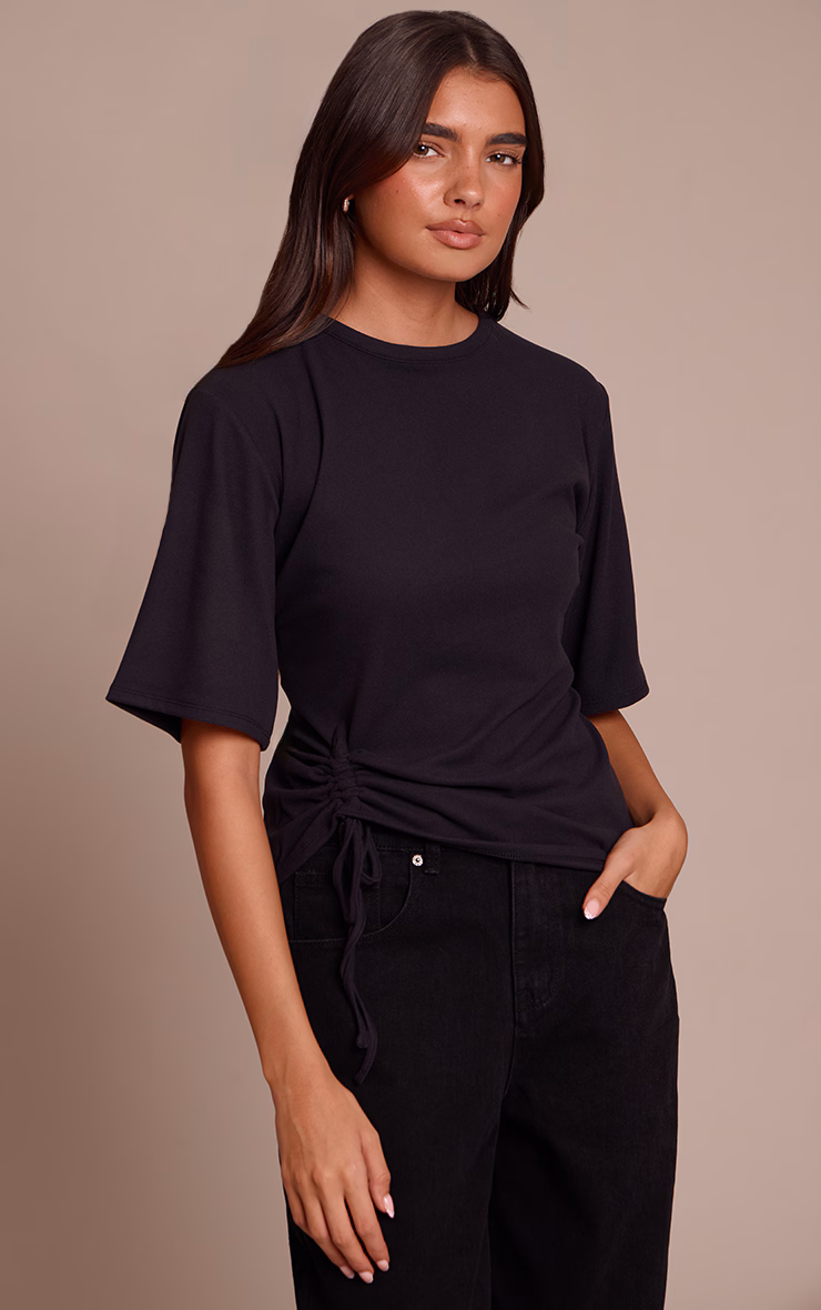Black Ultra Soft Oversized Ruched Detail T Shirt